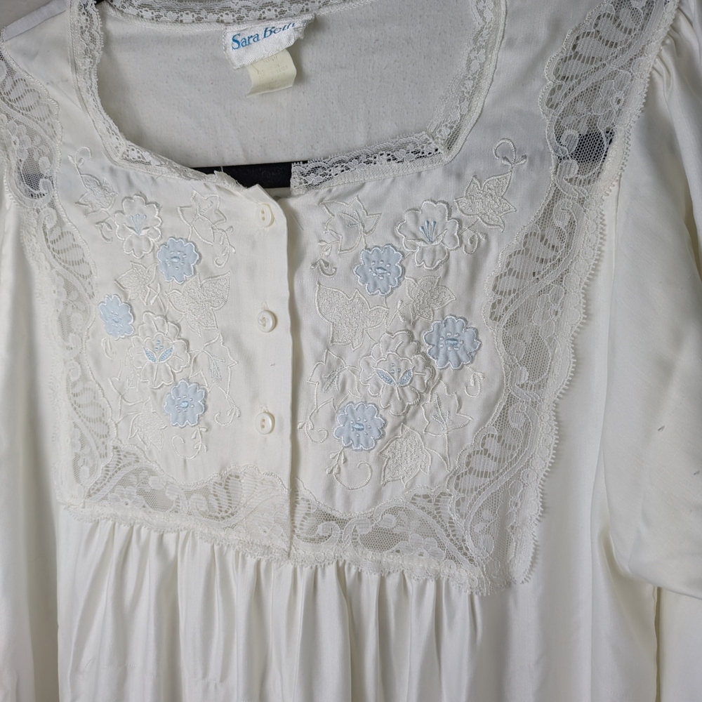 Sarah Beth Vintage Cotton Lg Slve Nightgown Blue Floral Embroidery PrairieCore